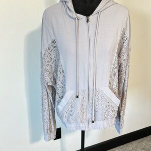 Entro Gray Lace Detail Hoodie Relaxed Fit